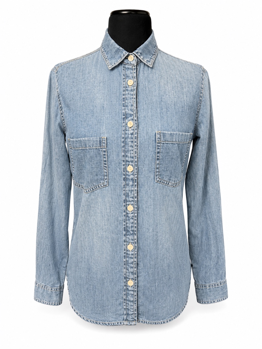 J.Crew Factory Chambray Button Front Shirt Women’s 6 Blue Cotton Long Sleeve